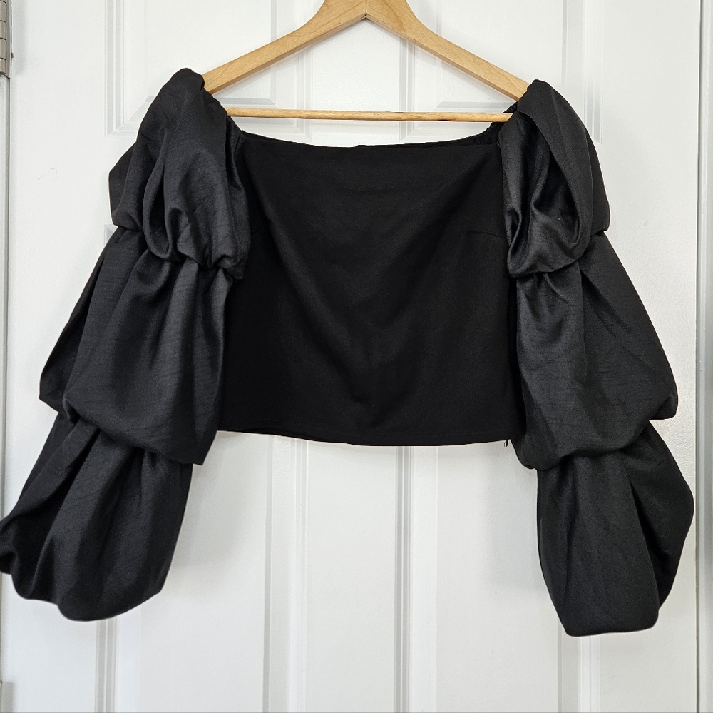 Anthropologie Sunday In Brooklyn Off Shoulder Tiered Puff Sleeve Top NWT S Small - Picture 4 of 9